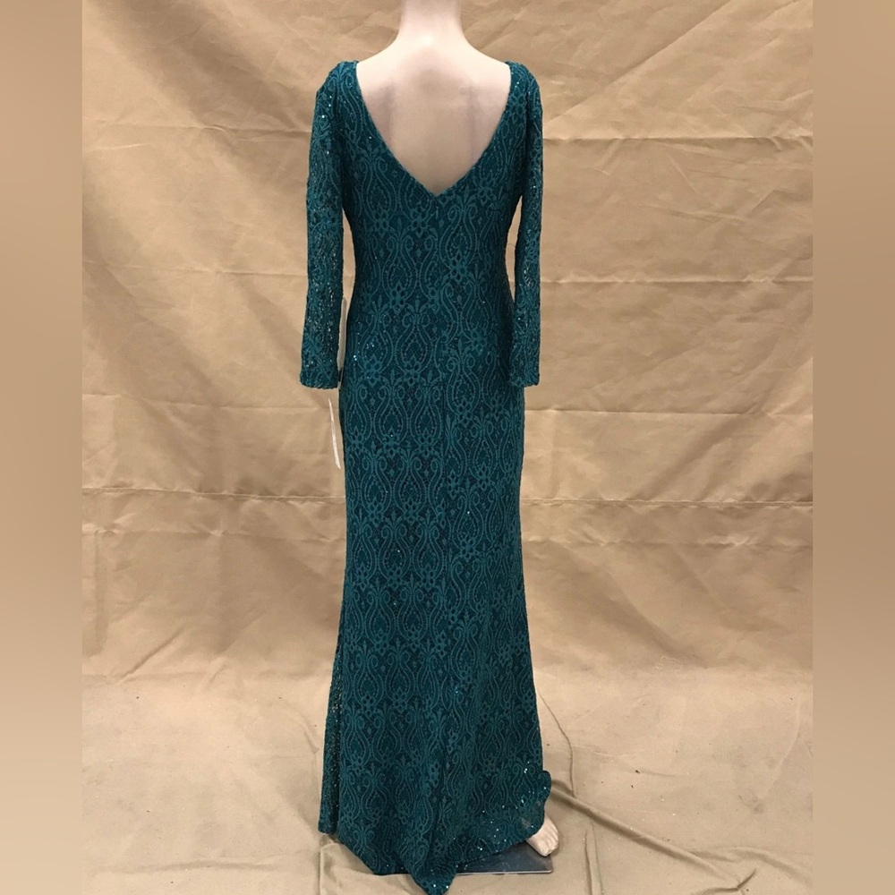 Women’s Formal Dress Blu Sage Green Long Sleeve Lace Sequin Gown Size 8 NWT - Picture 2 of 8